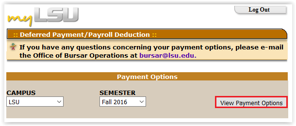 The view payment options button on the Deferred payment webpage 