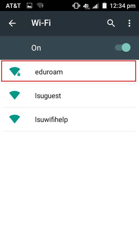 eduroam listed in the list of wifi networks