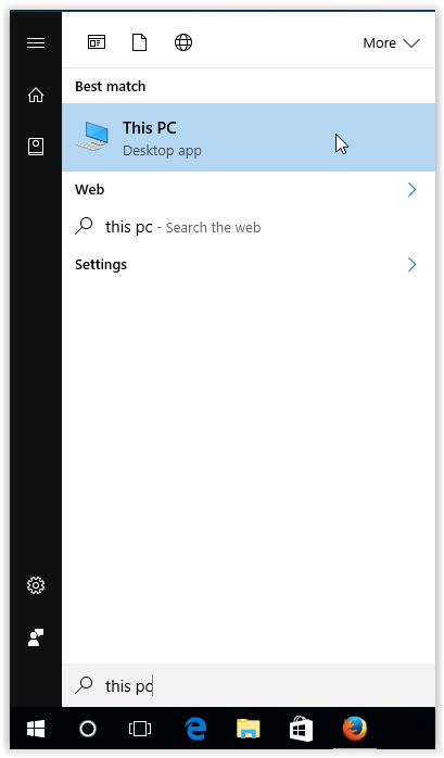this PC button in the start menu