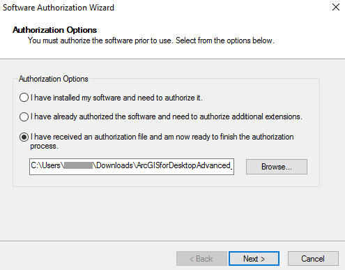 Authorization options window.