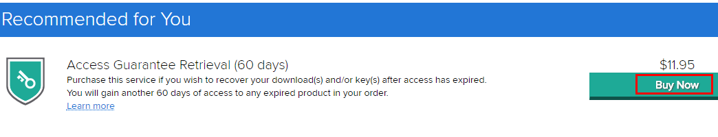 access guarantee retrieval button at bottom of page, with buy now at the right