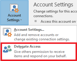 Delegate Access option selected in the Account Settings menu in the File Tab