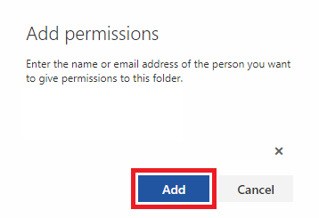 The add permissions window with the delegate selected and the add button highlighted.
