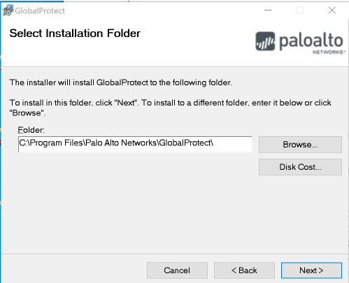 Next button on default installation folder