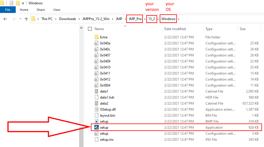 setup file for JMP in file explorer