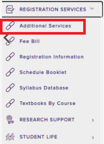 registration services/additional services button in mylsu