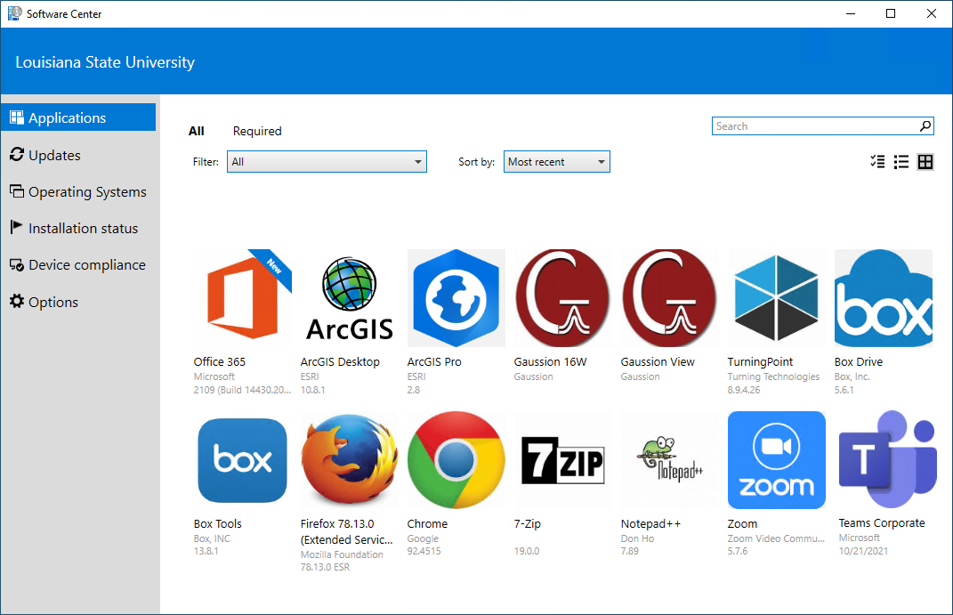 software center window with available app icons displayed