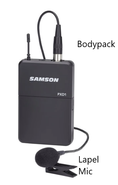 the body pack reciever with attached lapel and microphone