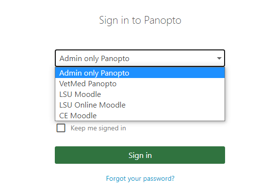 Panopto sign in drop down