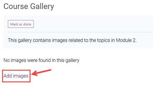 Lightbox Gallery page highlighting the "Add images" link