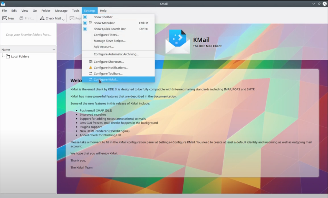 KMail home configure settings