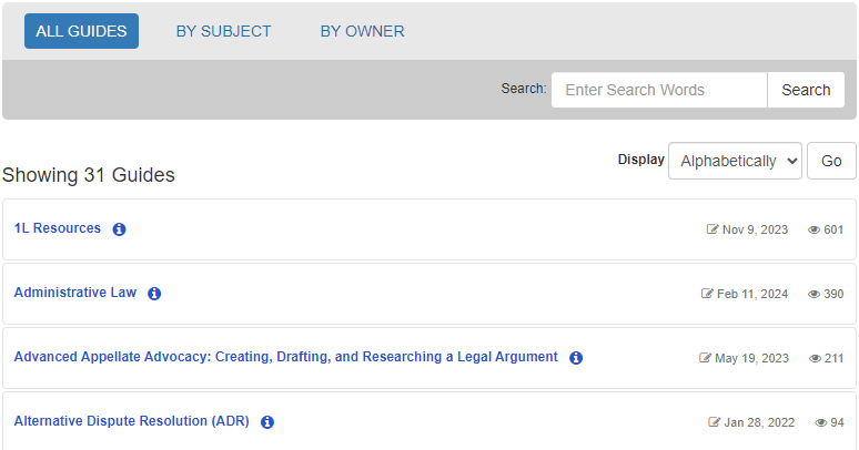 All guides screen in lsu law library