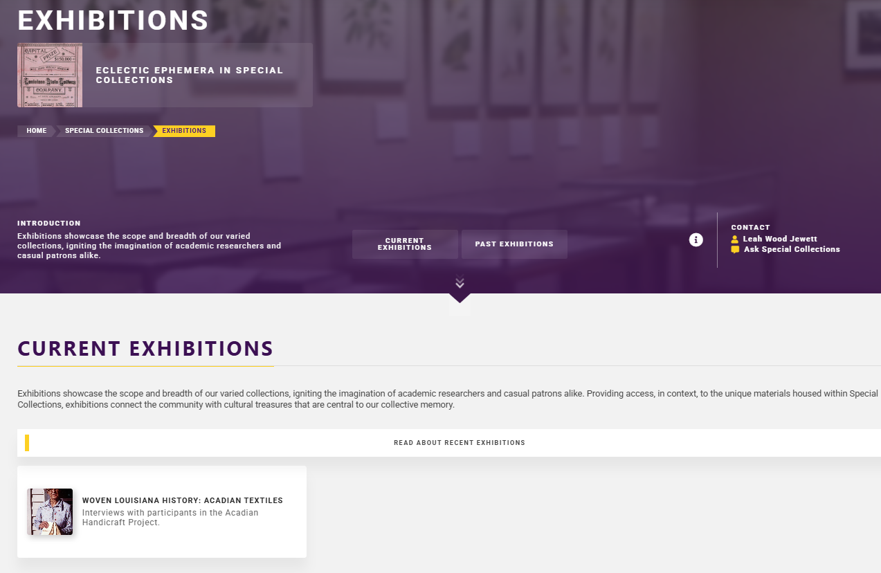 Exhibitions Homepage LSU Libraries Special Collestions