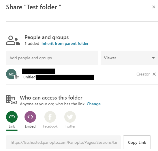 Panopto share settings