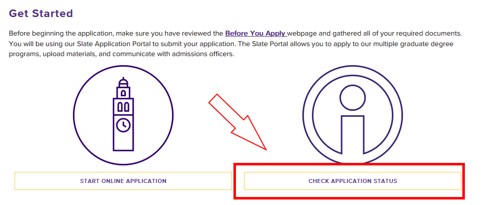Check Your Application Status link