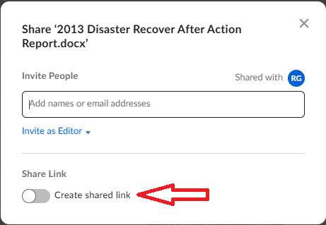 Create shared link toggle